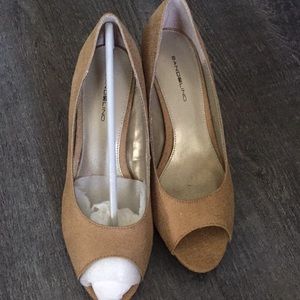 Khaki colored peep toe heels
